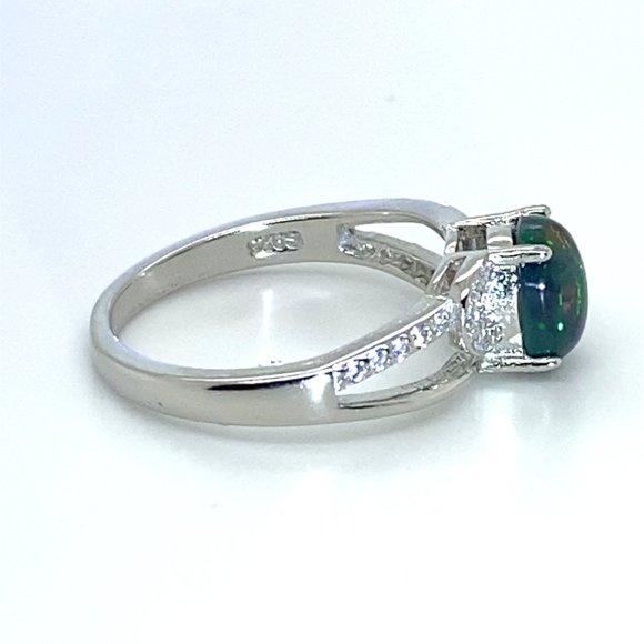 Black Opal 1.18ct Platinum Finish Solid 925 Sterling Silver Ring - Picture 3 of 6